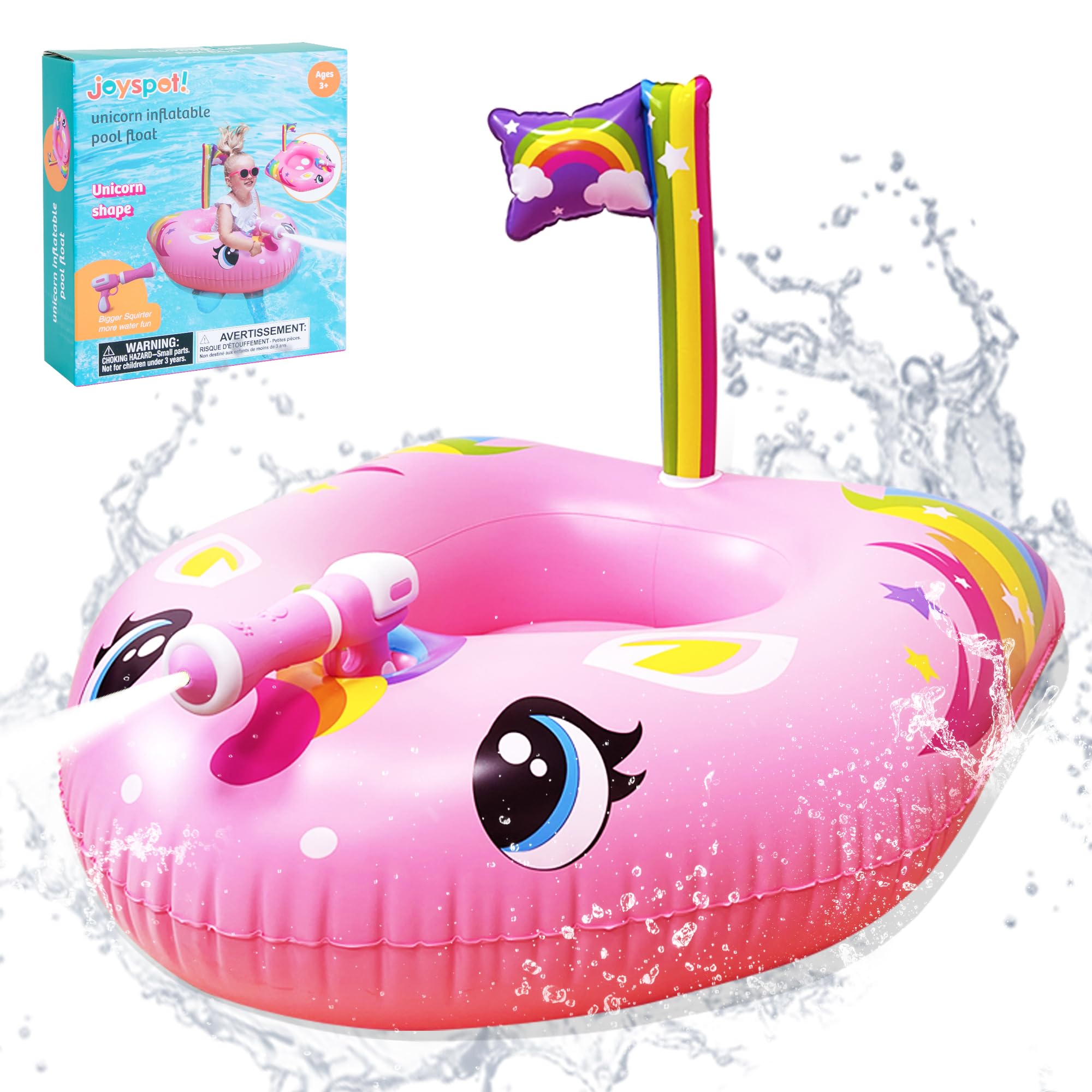 Photo 1 of Unicorn Pool Float for Kids with Water Gun, Inflatable Pool Floatie Toy for Toddlers, Swimming Pool Toys, Beach Party Raft, Summer Fun Ride-On Floaties, Water Battle Games for Boys Girls Ages 3-8