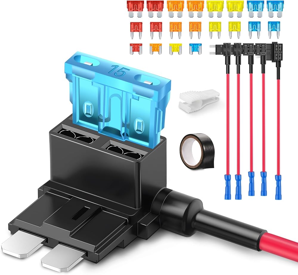 JOREST 6Pcs Fuse Tap Adapter Kit 12V-32V with 20Fuses Electrical Tape