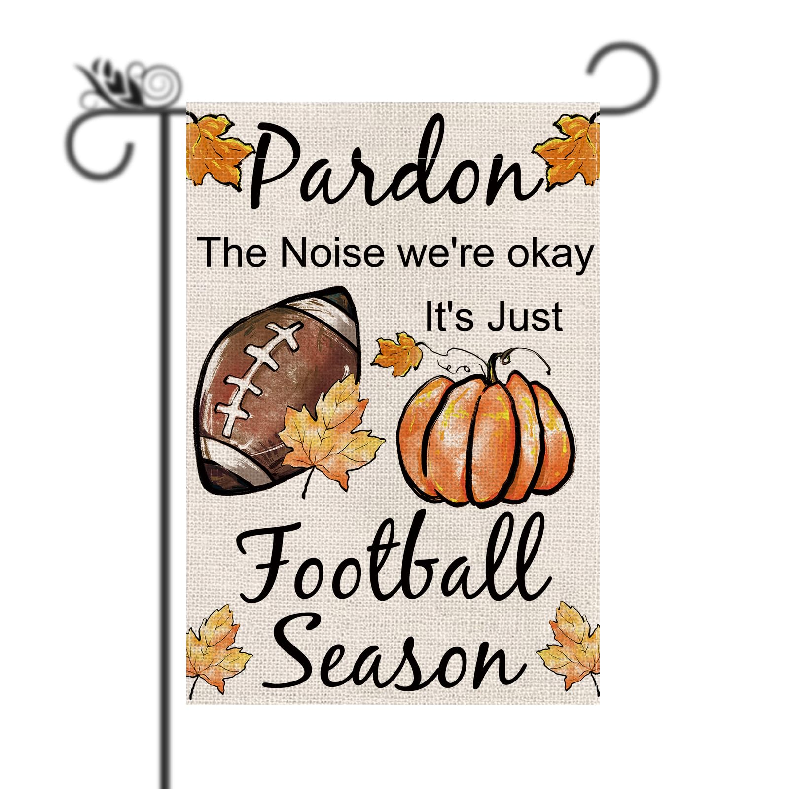 Photo 1 of Fall Garden Flag Football and Pumpkins It's Just Football Season Fall Flags Vertical Burlap Double Sided Welcome Flags Seasonal Aumtumn Decorations for Farmhouse Yard Lawn 12.5 x 18 Inch