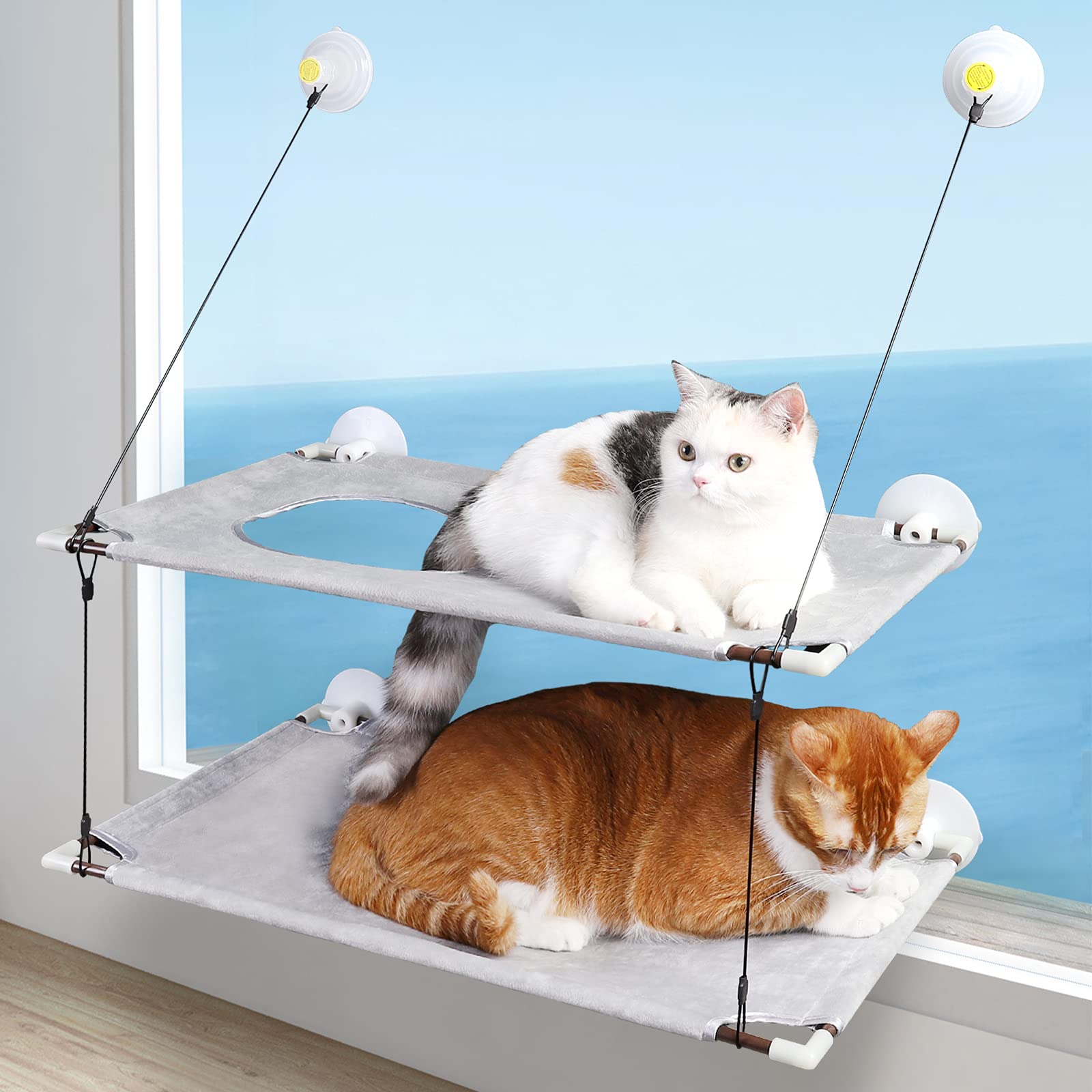 PUEIKAI Cat Hammock,Cat Hammock Double Layer,Suitable for Two Cats,Can Support 50lbs,Optional Layer Spacing and Easy Installation