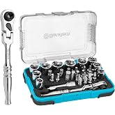 DURATECH 33-Piece 1/4" Drive Socket and Ratchet Set | 2 in 1 Flex Head Ratchet with Magnetic Bit Driver, CR-V Steel Sockets &amp; Bits, Storage Case