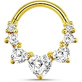 TRBR 16G Heart CZ Septum Ring Surgical Steel Daith Earring, Gold/Silver Septum Jewelry for Septum Piercing, Septum Clicker Daith Piercing Jewelry 16 Gauge 8mm/10mm