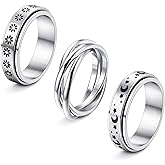 FUNRUN JEWELRY Stainless Steel Fidget Anxiety Ring for Women Men Fidget Spinner Rings Moon Star Celtic Stress Relieving Spinning Ring Wedding Band Rings Set,4-6Pcs