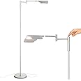 Brightech Leaf Pharmacy LED Reading Lamp, Dimmable Floor Lamp with Easy Rotation over Chair or Desk for Living Rooms & Offices, Adjustable Standing Lamp, Tall Lamp For Sewing & Craft - Platinum Silver
