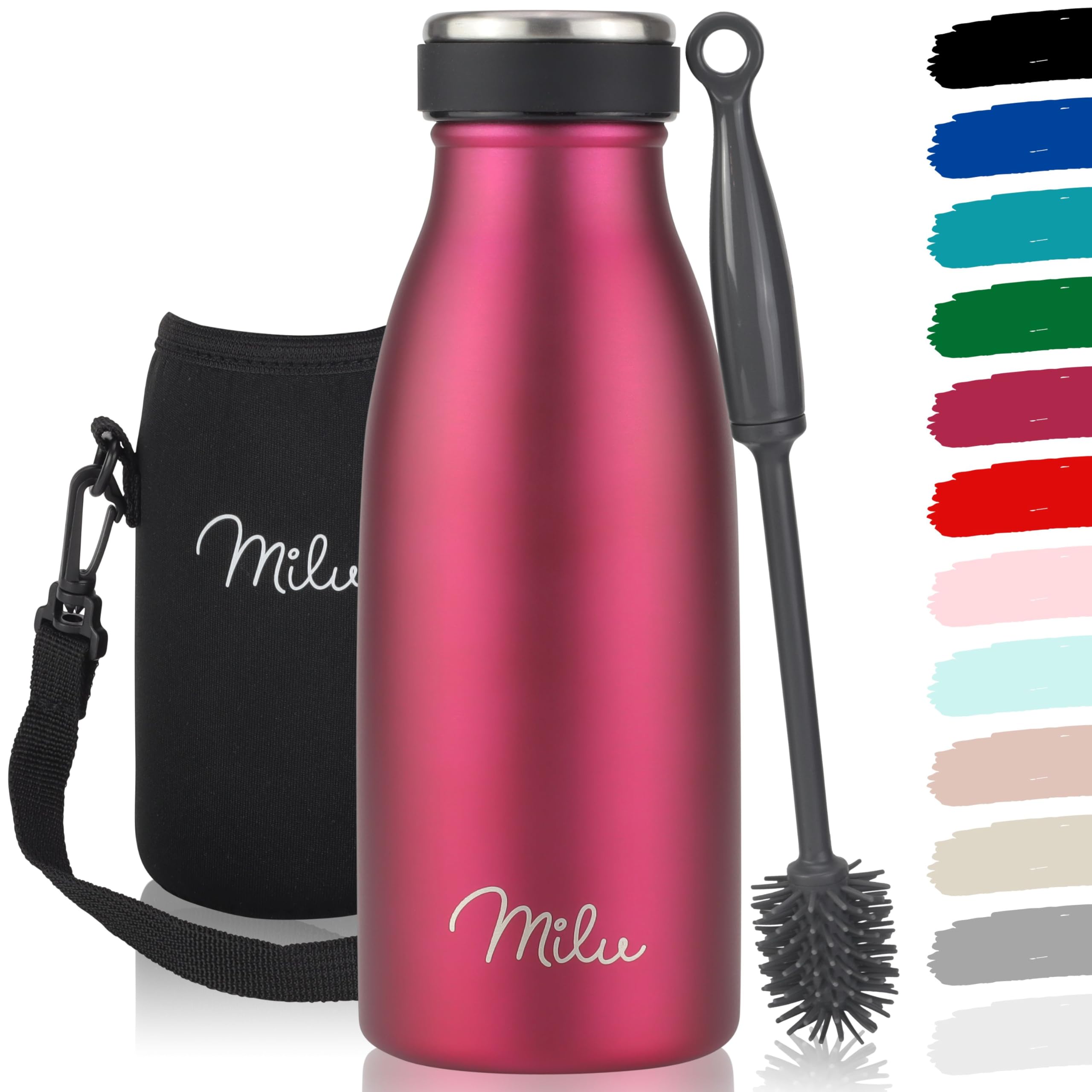 Milu Stainless Steel Drinking Bottle 350 ml - Insulated Thermo Flask for Water - Leak Proof, Insulated and Double Walled, Carbonated (Berry, 350ml) — image 1