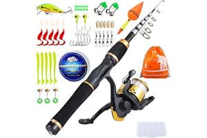 YONGZHI Kids Fishing Pole Spinning Reels,Telescopic Fishing Rod,Shoulder Pocket,Manual,Full Kits Tackle Box Travel Freshwater