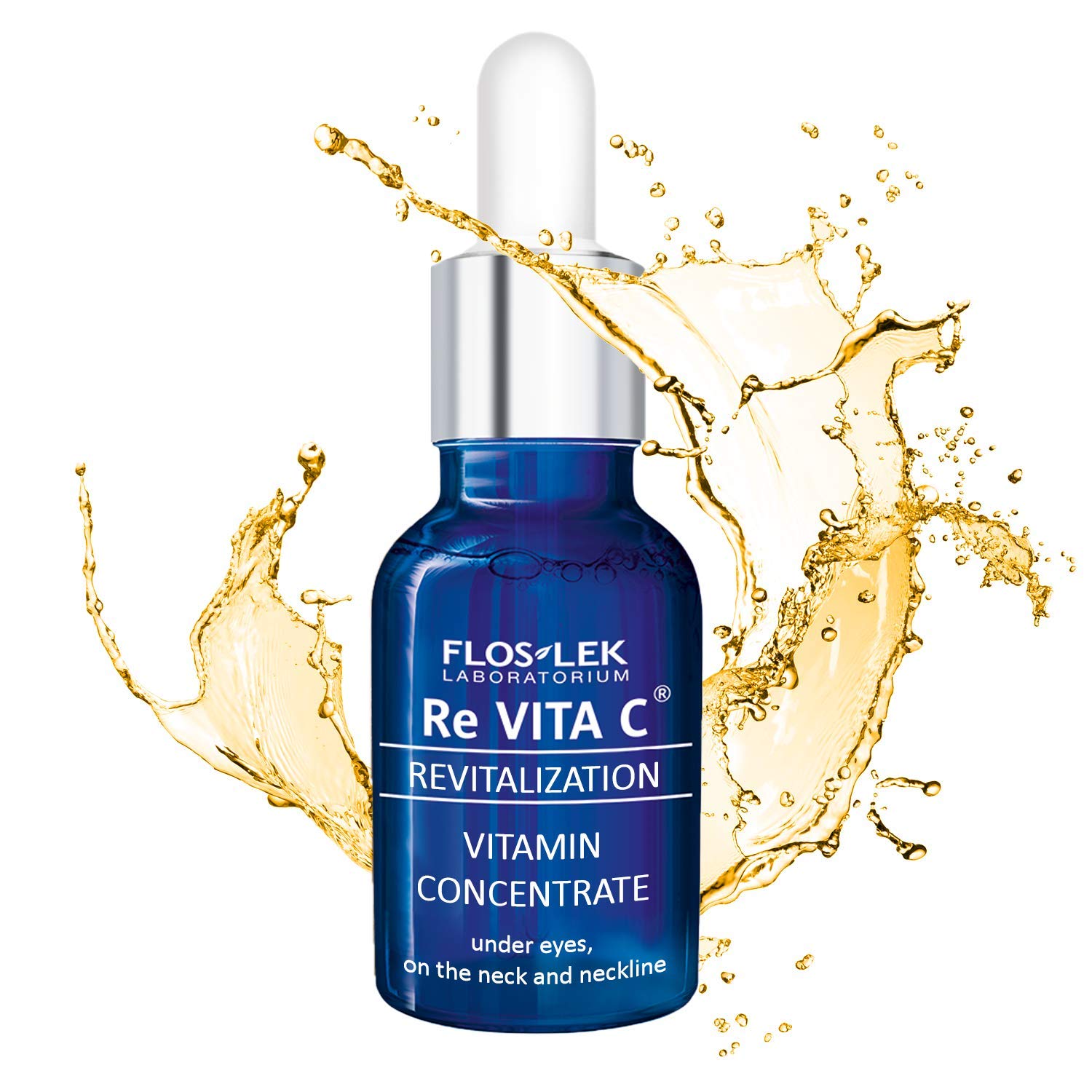 FLOSLEK Vitamin C Serum for Face, Under Eyes, on Neck and Neckline | 15 ml | Brightens, Moisturizes & Smoothes | Suitable for People with Mature Skin | Dermatologically Tested