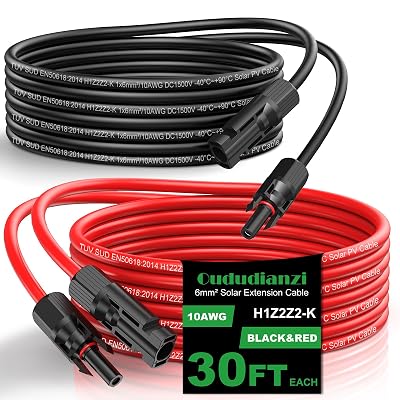 Oududianzi Solar Extension Cable 30Ft 10AWG, Solar Wire, 10 Gauge Tinned Copper PV Wire, Solar Panel Cables with Waterproof Male and Female Connectors for Home Boat RV Solar Photovoltaic Systems