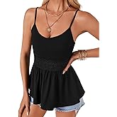 Vrtige Women's Casual Spaghetti Strap Sleeveless Lace Ruffle Hem Summer Cami Peplum Top