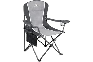 ALPHA CAMP Oversized Camping Folding Chair Heavy Duty Steel Frame Support 350 LBS Collapsible Padded Arm Chair with Cup Holder Quad Lumbar Back Chair Portable for Outdoor/Indoor