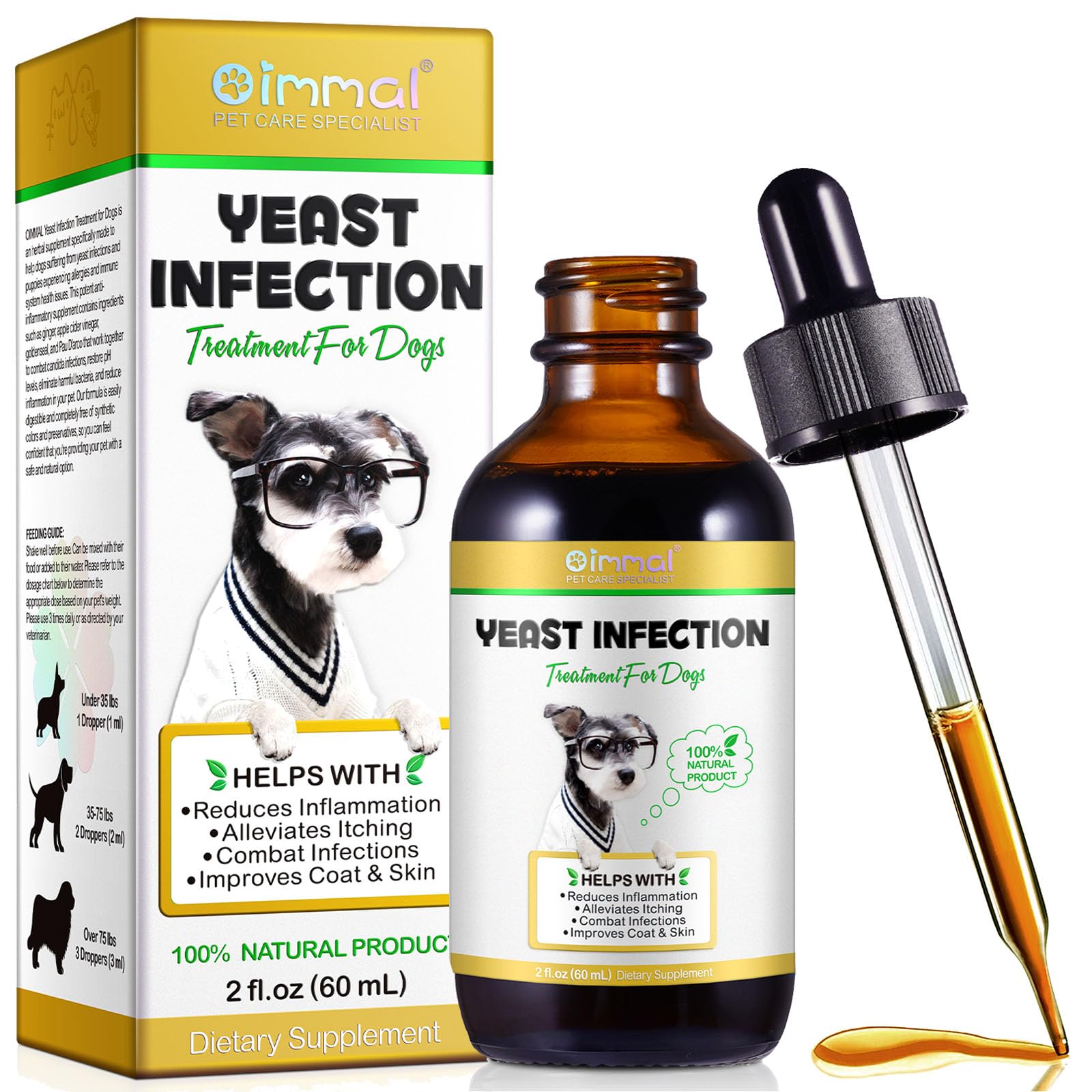 Yeast Infection Treatment for Dogs, Dog Ear Infection Treatment, Yeast for Itchy Dog Skin Relief, Allergy Relief, Soothe Itchy Paws, Eyes, Ears, Skin