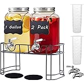 Einfache 1 Gallon Drink Dispenser with Stand,2 Pack Beverage Dispenser with Stand & Stainless Steel Spigot,Glass Water Lemonade Dispensers for Juice,Parties
