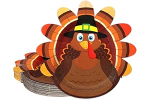 Treasure Cove Turkey Plates Thanksgiving Plates Turkey Shaped Disposable Paper Platters Tableware Decor for Thanksgiving Autumn Holiday Fall Party Supplies 24Pcs