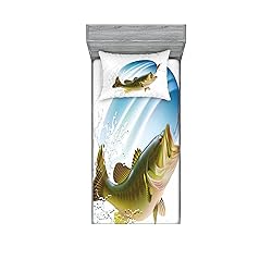 Ambesonne Fishing Fitted Sheet & Pillow Sham