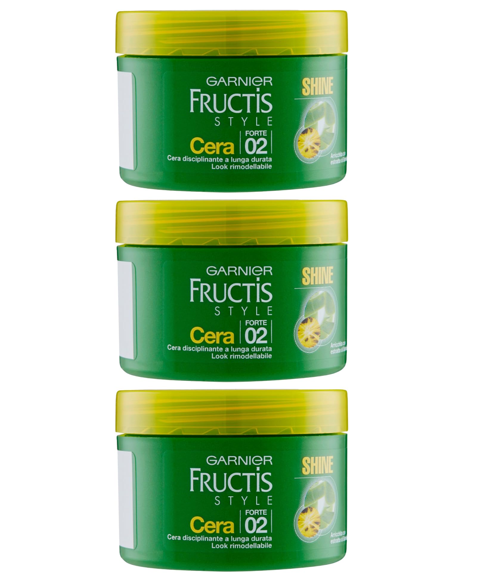 Garnier Fructis Style Shine Long-lasting Disciplining Wax Up to 24H with Bamboo Extract 02 Strong Hold Defines and Adds Shine - 3 x 70 ml jars