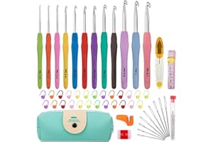 Crochet Hooks with Case, 11 Sizes Crochets Hook Set with Soft Ergonomics Handles (2-8mm), Crochet Accessories for Beginners