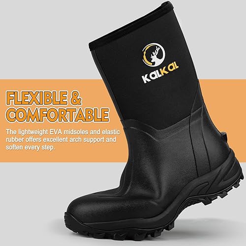 Kalkal Rubber Boots for Men, Waterproof Mid Calf Mens Rain Boots