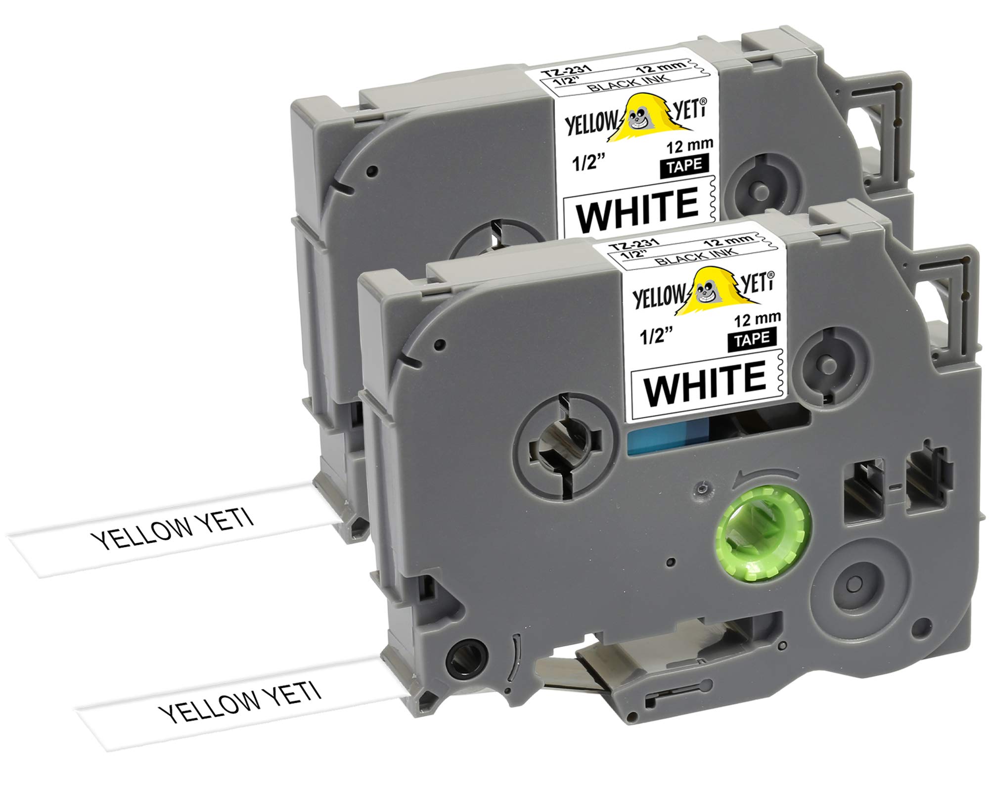 Yellow Yeti 2 Labelling Tape Cassettes TZe-231 TZ-231 12mm x 8m Black on White Laminated Label Tapes Compatible with PT-1000 PT-H100 PT-D210VP PT-D400 PT-D600VP PT-P700 PT-P750W Cube