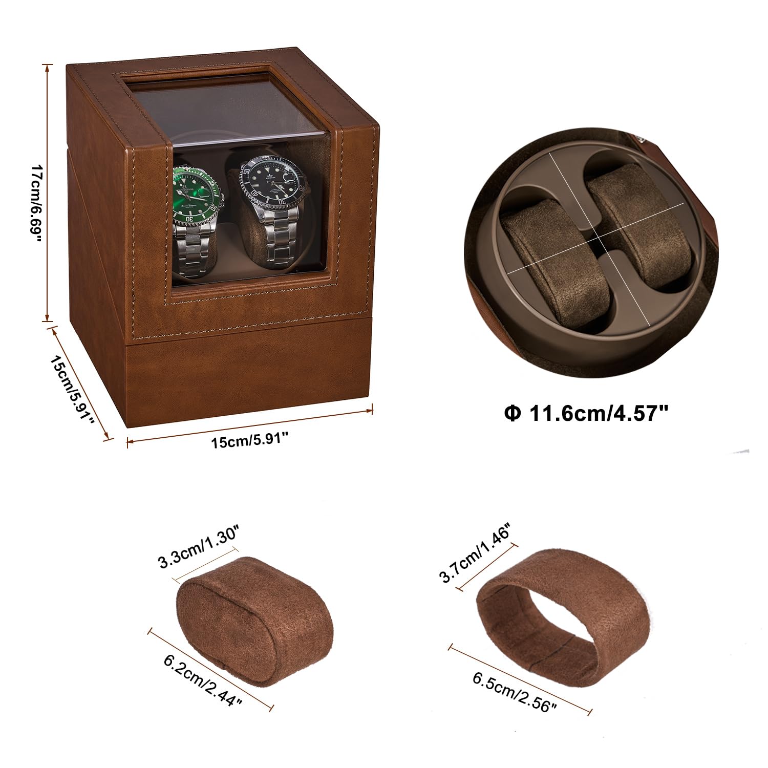 ANWBROAD Watch Winder, Double Automatic Watches Rotator, Quiet Motor, Flexible Watch Pillows, 5 Modes, Battery or USB, UJWW001Z
