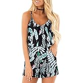 RAISEVERN Womens Romper Summer Casual Short Jumpsuit Adjustable Spaghetti Straps Sleeveless Cami 2025 Rompers with Pockets