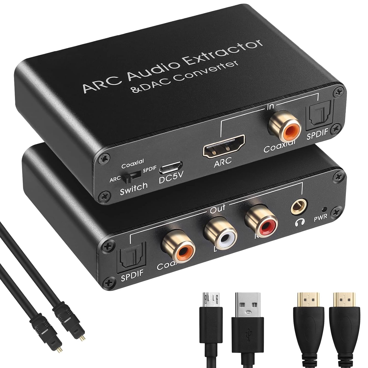 192KHz DAC Converter, Digital to Analogue L/R RCA Adapter, HDMI ARC Audio Extractor to SPDIF, Coaxial, 3.5mm, L/R, CEC Volume Adjustable (ARC-Converter)