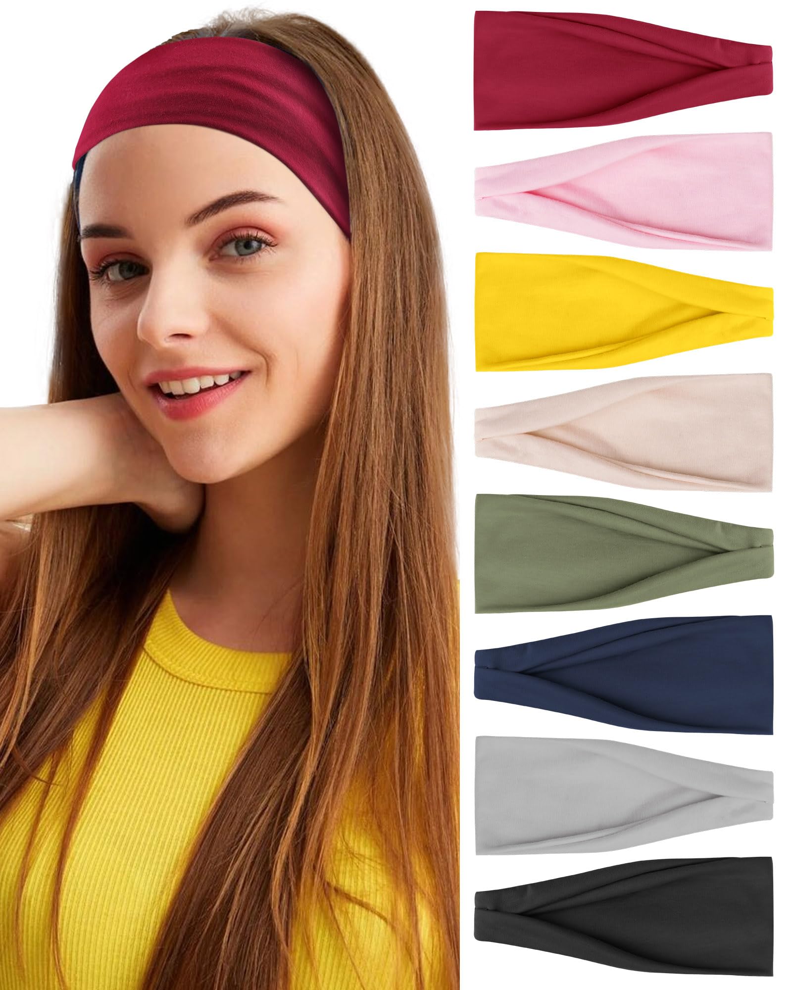 BELEVO 8 Pcs Headbands for Women's Hair, Elastic Soft Head Bands Adult Women No-Slip Yoga Sports Fashion Accessories