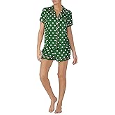 kate spade Pajamas for Women 2 Piece Set Comfy Classic Short Sleeve Notch Collar Button Top & Elastic Waistband Shorts, Green Dot, X-Small
