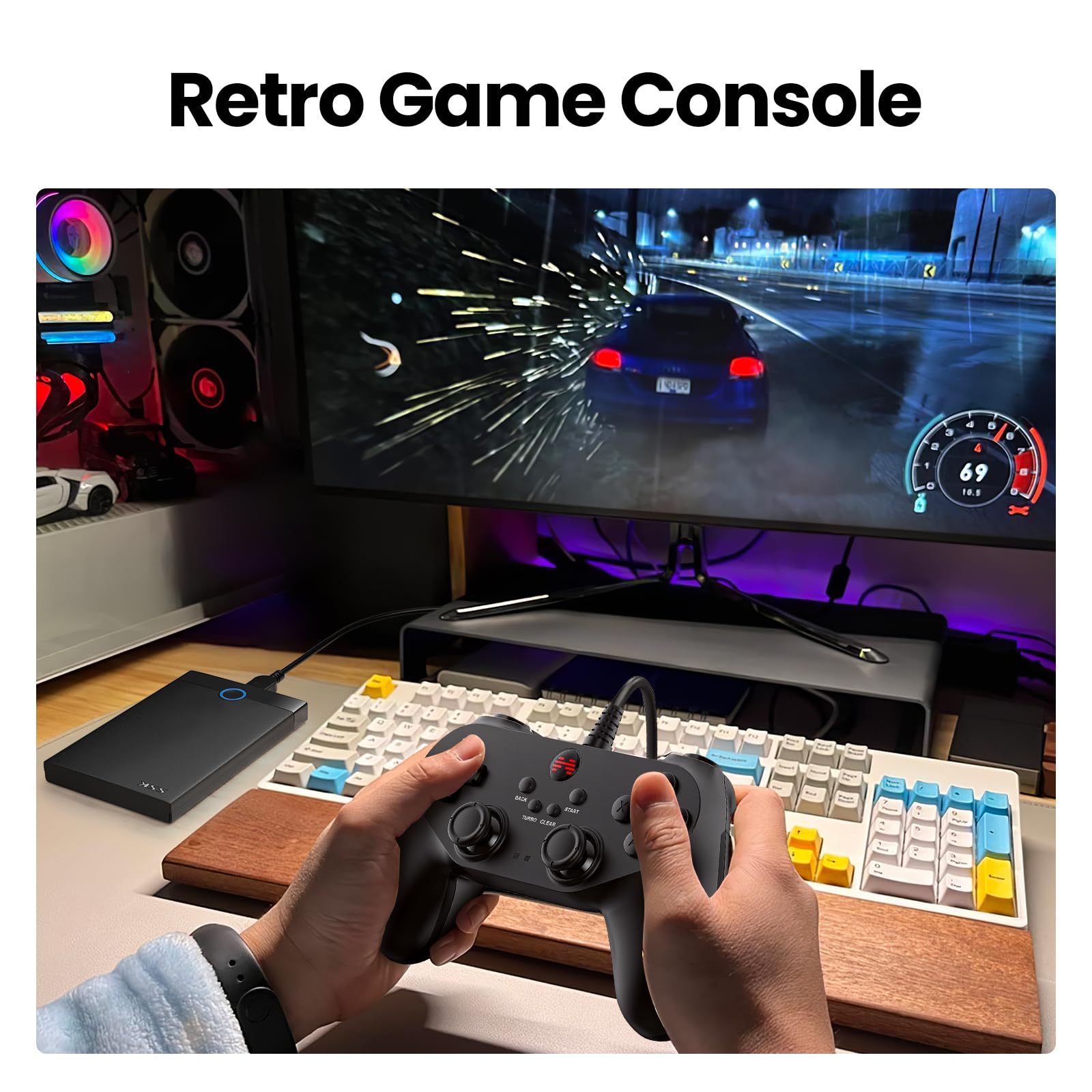 Bearway Retro Game Console 500G HDD- Video Game Console with 60000+Classic Games, External Hard Drive Compatible with 70+Emulators and 3D Games, Super Console for Windows 8.1/10/11, SATA 3.0
