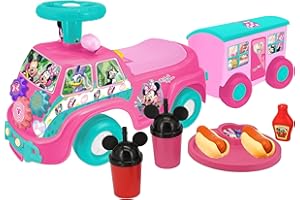Kiddieland Minnie Mouse Lights N' Sounds Camper & Trailer - Interactive Foot-to-Floor Ride-On for Toddlers 12-36 Months with Accessories