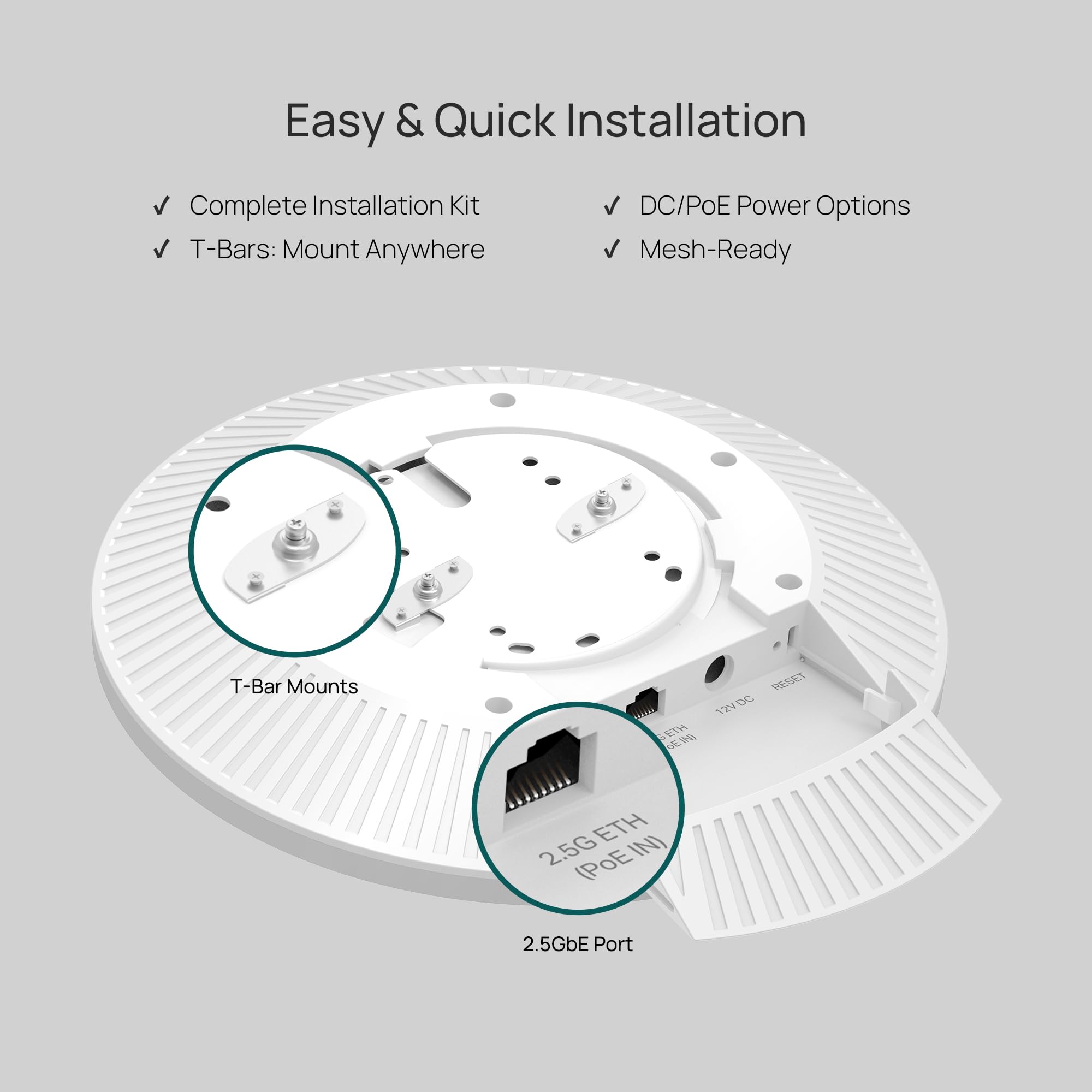 TP-Link Omada EAP770 Wi-Fi 7 Access Point, BE9300 Tri-Band (6-Stream), 2,5G-PoE+-Port, 320 MHz Kanalbreite, bis zu 24 SSIDs, WPA3-Enterprise, inkl. Netzadapter 6