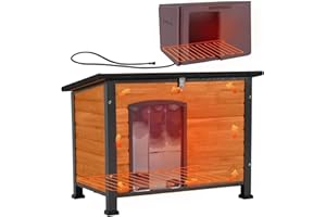 Aivituvin Heated Dog House Outdoor Dog Kennel with Insulated Liner All-Around Iron Frame Large Dog Cage for Large Medium Smal