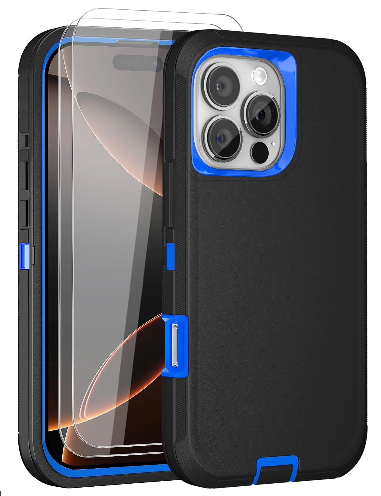 Photo 1 of JGS for iPhone 16 Pro Max Case 6.9", Military Grade 3 in 1 Heavy Duty Shockproof/Drop Proof Case with 2 PCS Tempered Glass Screen Protector (Black Blue)