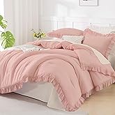 Andency Blush Pink Ruffle Comforter King, 3 Pieces All Season Farmhouse Shabby Chic Comforter, Vintage Rustic Soft Microfiber Down Alternative Bedding Comforter Set