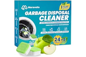 Maravello Garbage Disposal Cleaner and Deodorizer 28 Tablets Sink Foaming Garbage Disposer Freshener - Kitchen Drain Cleaning Pods with Apple Fresh Formula - 1 Year Supply