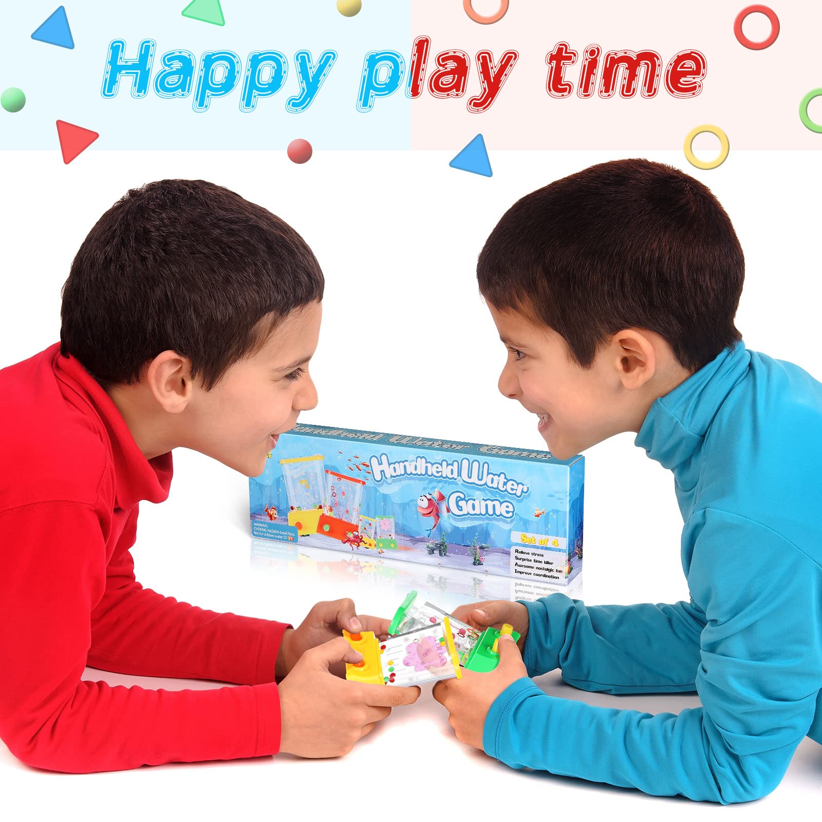 4 Pieces Handheld Water Game Arcade Water Ring Water Tables for Beach Toys Fish Rings Party Favor Fun Game Basketball Fun Gifts Without Water in a Gift Box 2.6 x 3.27 in (Vivid Style)