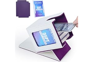 UAONO Card Deck Box with MTG Commander Display, Patented Design Card Deck Case Holds 100+ Double-Sleeved Cards, PU Leather Cards Storage Box for TCG with 2 Dividers, 1 Toploader (White&Purple)