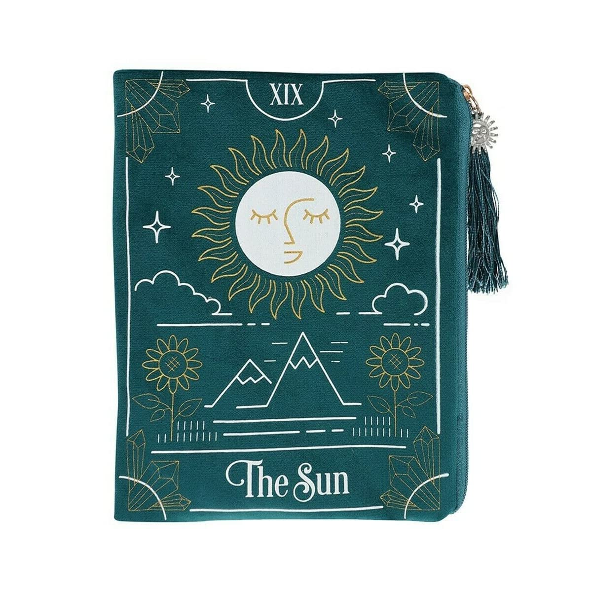 Mystical Multicolor Sun Tarot Card Zippered Bag - 19.5cm x 15cm (1 Pc.) - Velvet Pouch with Elegant Tassel and Charm - Compact Size for Tarot Decks, Crystals & Treasures