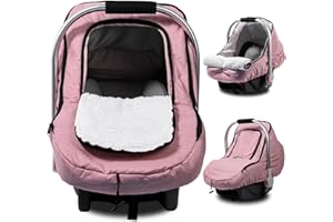 THE KENKYO Winter Car Seat Cover for Babies, Baby Car Seat Cover for Boys Girls, Plush Fleece Infant Carseat Canopy with Mesh Ventilation Hole, Warm and Snug Baby Carrier Cover Protect Cold Wind