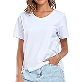 LOVFEE Women's Crewneck Printed Tops O-Neck Short Sleeve Loose Casual T-Shirts