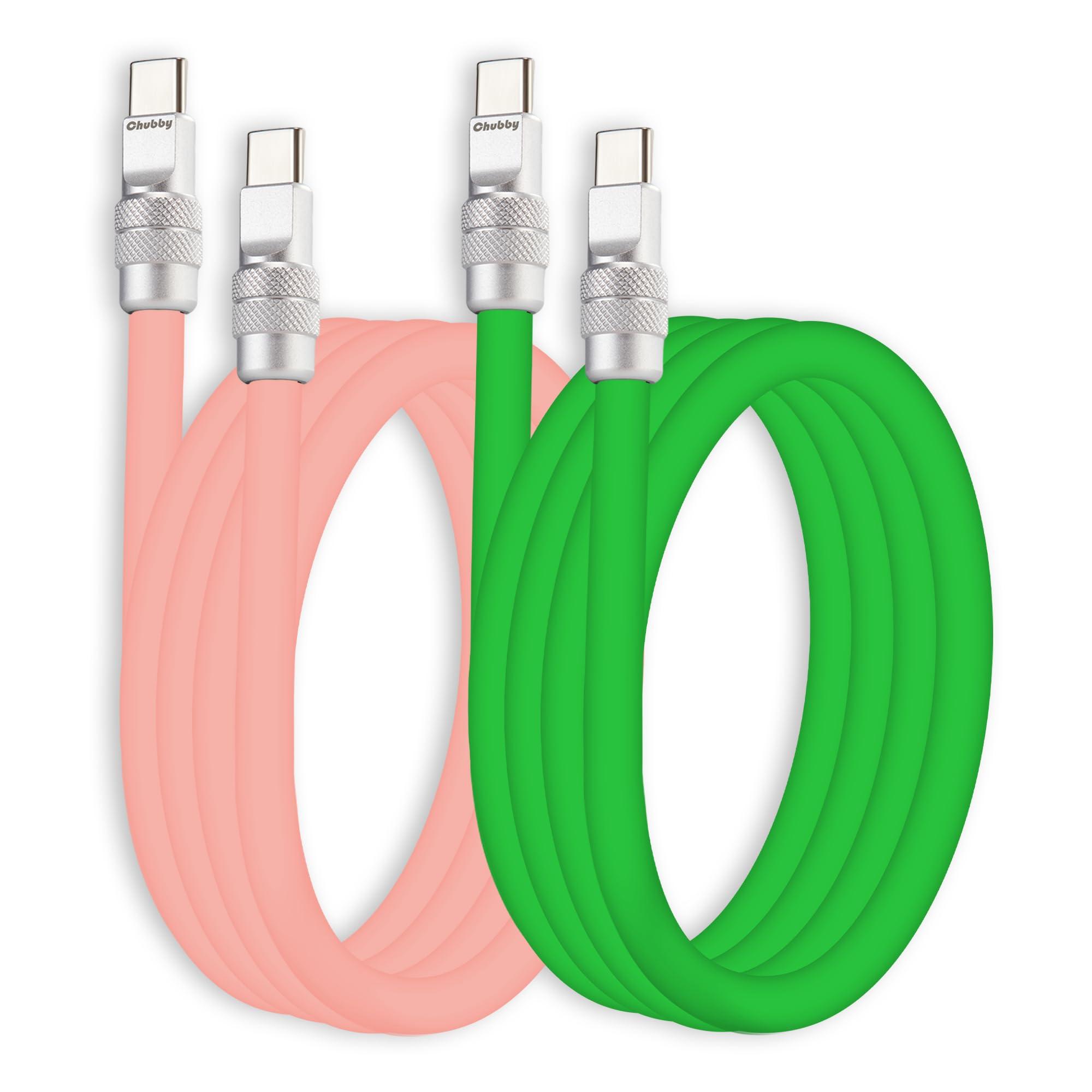 Photo 1 of chubbycable Couple Chubby 2 Pack 240W USB C Cable Extra Thick Silicone Fast Charging Cable Compatible with iPhone 17-15 Series iPad Galaxy Series, Pink+Green, Type-C to Type-C, 3.3FT