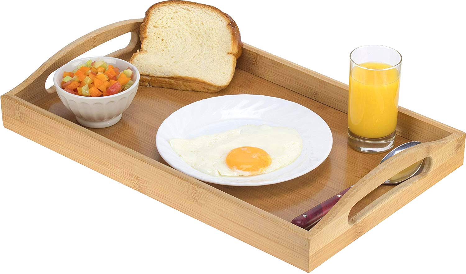 Serving tray bamboo - wooden tray with handles - Great for dinner trays, tea tray, bar tray, breakfast Tray, or any food tray - good for parties or bed tray