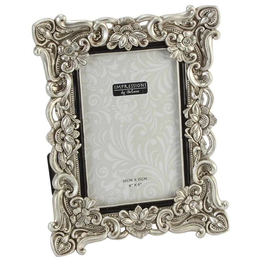 Floral Antique Silver Photo Frame 4 x 6