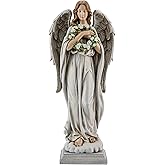 ShineOnAngel Garden Angel with Flower Wreath Statue - 16" Outdoor Memorial Angel Decor