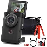 Canon PowerShot V10 Content Creator Compact &amp; Tripod (Silver) Bundle | For Photography &amp; Video + 64GB Memory Card + Camera Bag + Cleaning Kit (5946C002) + More