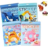 4 PCS Sticker by Number Sticker Paint Books for Kids Boys Girls Ages 4-8 Ocean Vehicles Desserts Monster Stickers Party Favors Road Plane Travel Activity Book Toy Gifts