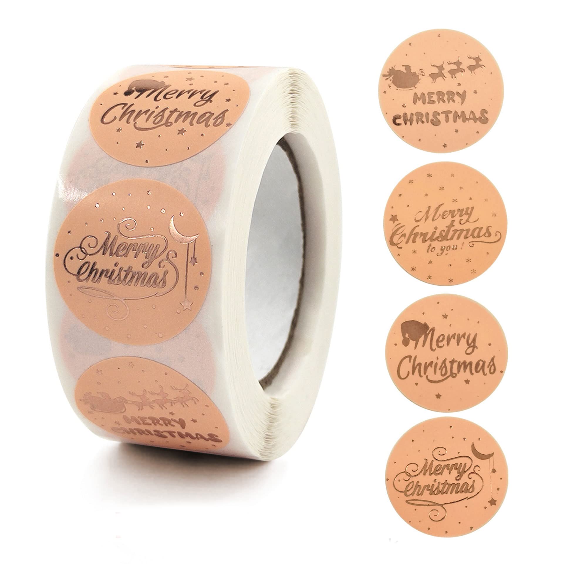 Gyufise 500Pcs 1 Inch Merry Christmas Champagne Gold Christmas Tags Xmas Stickers for Baking Packaging Envelope Seals Stickers Tags for Christmas Decoration Party Gift Wrap Bag