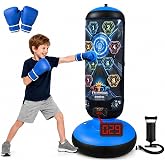 CROTDRM Punching Bag for Kids, Inflatable Boxing Bag with Electronic Scoring, Lights, Music &amp; 4 Training Modes, Boxing Set with Gloves &amp; Air Pump, Birthday Gifts for Boys &amp; Girls 4-12