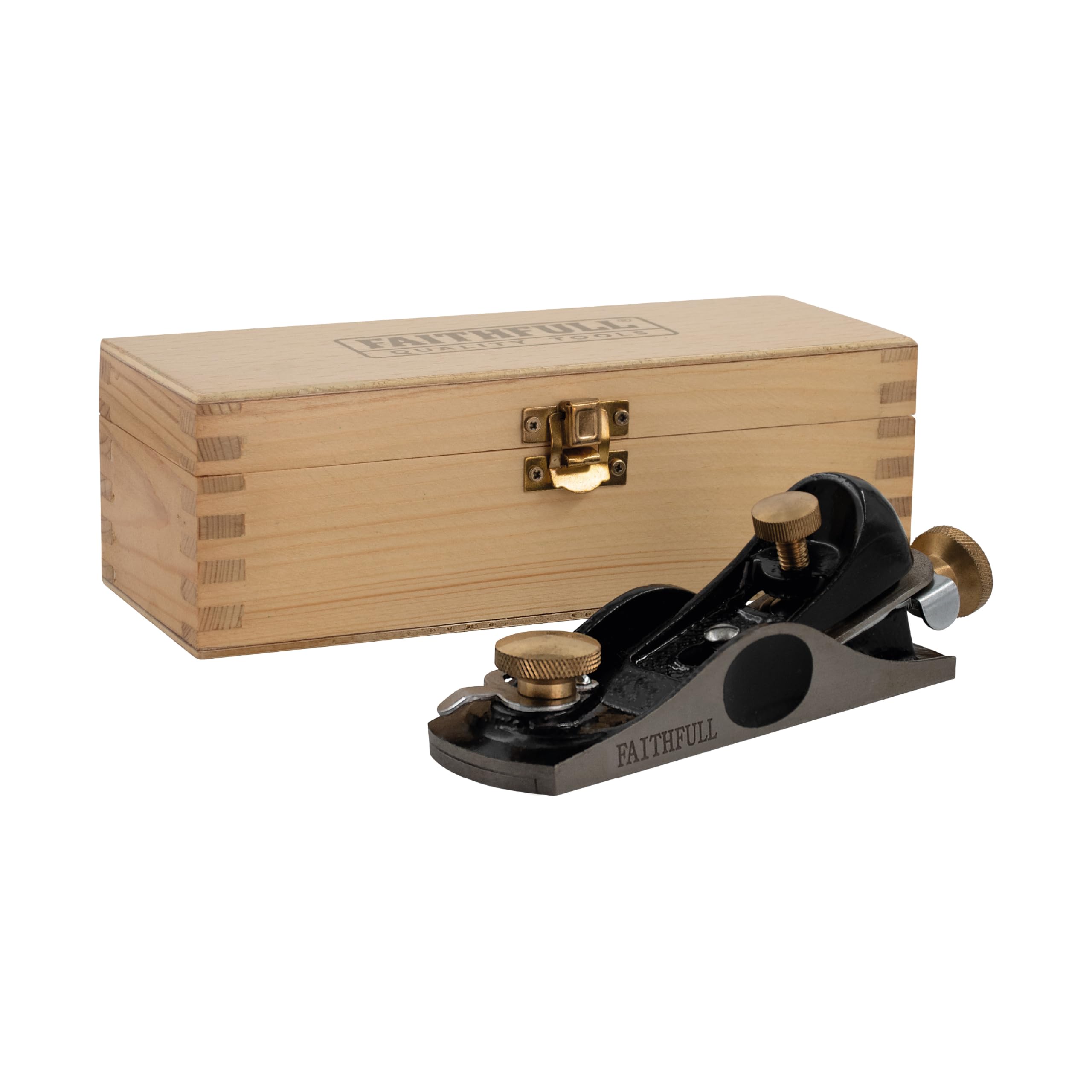 Faithfull 6012 Block Plane in Wooden Storage Box – Cast Iron Low Angle Hand Plane for End Grain Work & Fine Trimming on Wood & Laminates