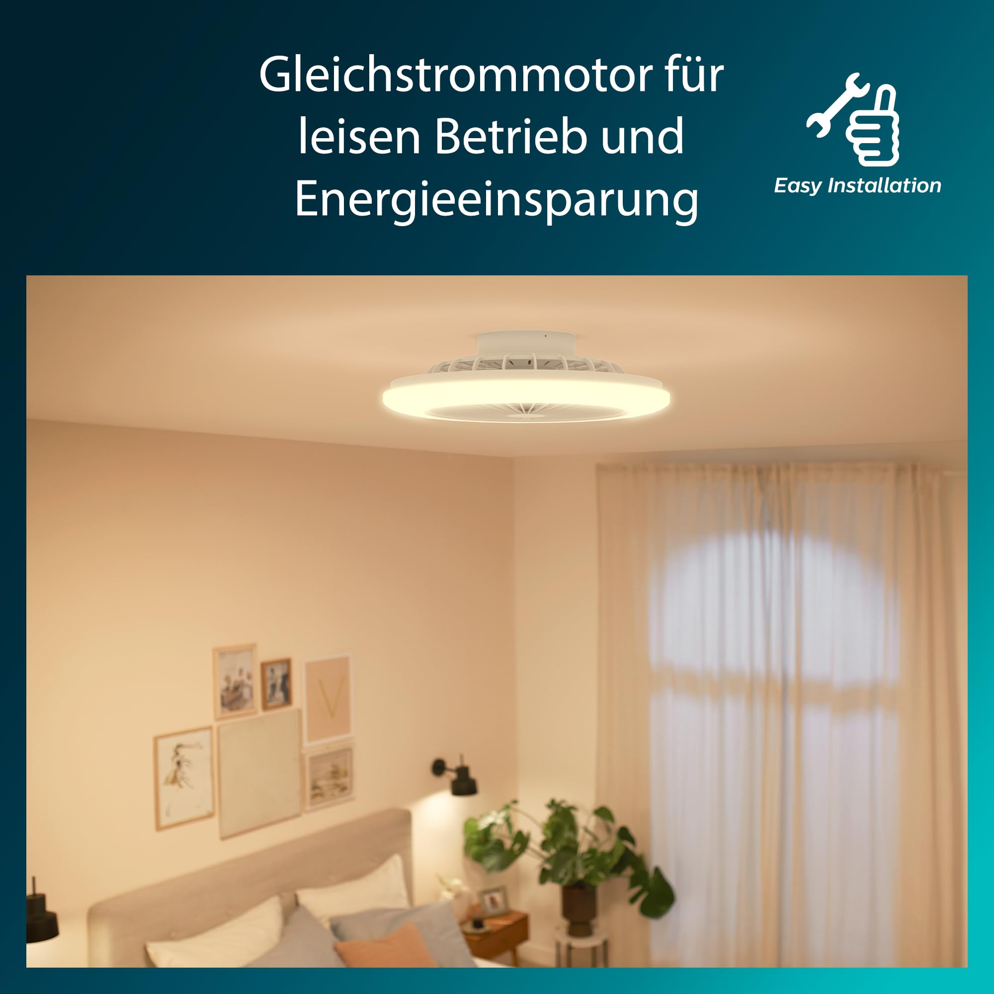 PHILIPS Deckenventilator und LED Deckenleuchte Amigo, 25W+60W, Durchmesser 58cm, rund, inkl. Fernbedienung, Weiß