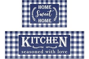 HOLVDENG Blue Buffalo Plaid Kitchen Mat Set of 2 Non Slip Thick Kitchen Rugs and Mats for Floor Comfort Standing Mats for Kit